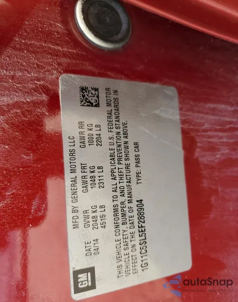 2014 Chevrolet Malibu 1Lt from USA, damaged, VIN 1G11C5SL5EF288904